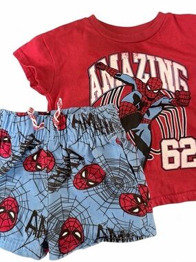 Marvel Spider-Man Two-Piece Pajama Set - Red Top & Light Blue Shorts